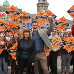 Welsh Lib Dem leaders David Chadwick and Jane Dodds posed with supporters in Wrexham, using the conference backdrop to call on disillusioned Conservatives to join their party as the new home for business and decency.