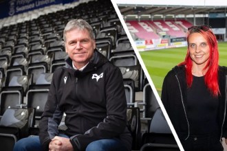 Lance Bradley and Kirsti Jane Baker pictured amid rising tensions between Ospreys and Scarlets over Welsh rugby’s future.