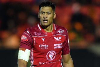 Sam Lousi in Scarlets kit, pictured during a match. The Tongan international lock is named at blindside flanker for the URC round five game against Sharks in Durban.
