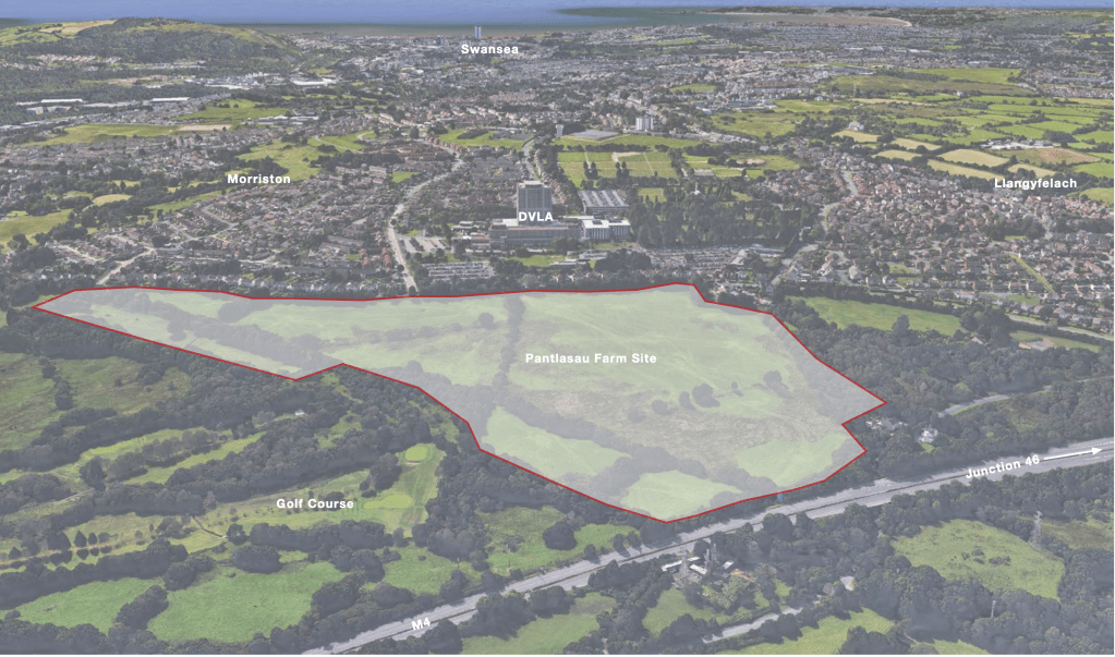 Map outling where the Pantlasau Farm strategic development site off Clasemont Road is located