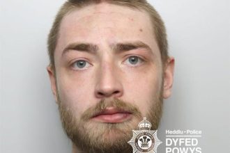 Mugshot of Jack Griffiths, 23, from Ammanford, who was sentenced at Swansea Crown Court for controlling behaviour and assaults in Tenby and London. Credit: Dyfed Powys Police.