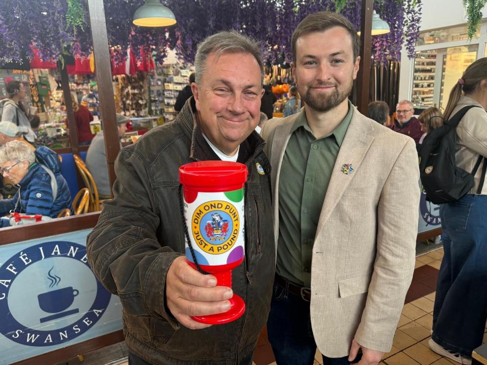 Kev Johns joined traders and shoppers at Swansea Market to promote the Lord Mayor’s Just a Pound cancer appeal.