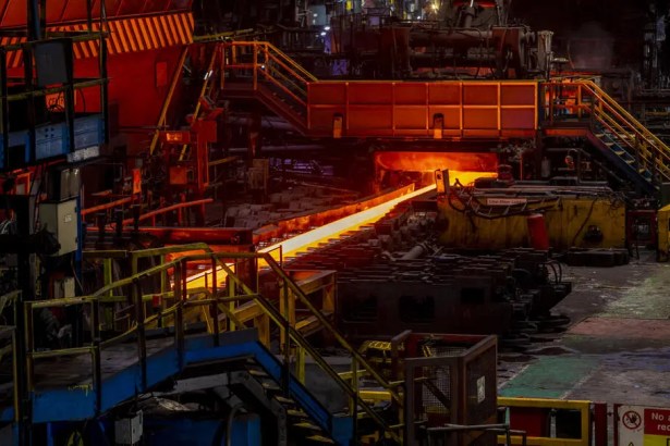 Interior view of the hot mill at Tata Steel’s Port Talbot steelworks.