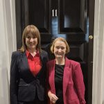 Dame Nia Griffith and Chancellor Rachel Reeves standing outside Number 11 Downing Street ahead of Budget discussions