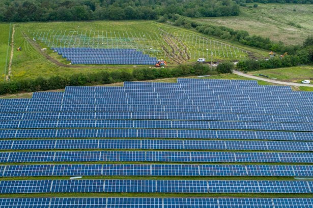 Solar panels at Morriston Hospital’s Brynwhilach Farm site in Swansea, generating renewable energy for the NHS.