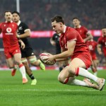 Tom Rogers scores a try for Wales against New Zealand at the Principality Stadium