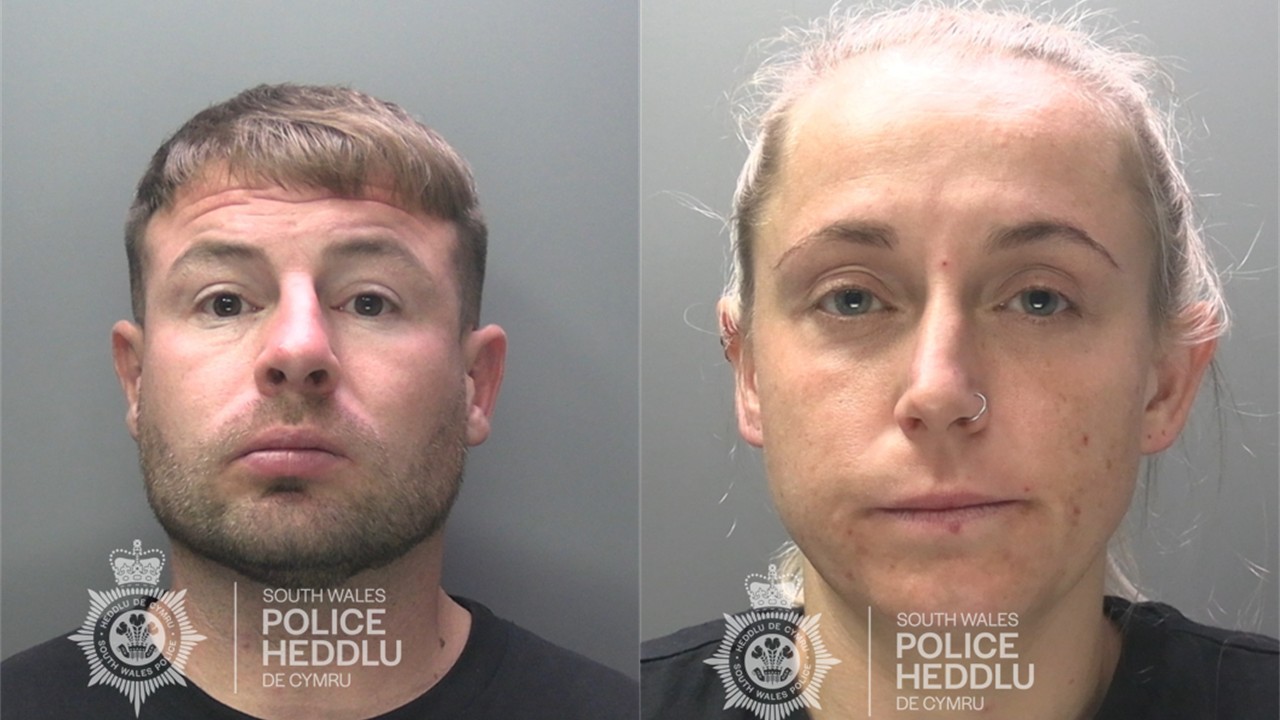 Police mugshots of David Davies and Linzi Jones following sentencing for Class A drug offences in Swansea