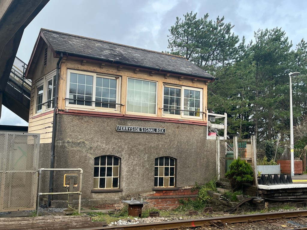 Exterior of Ferryside Signal Box beside the railway line.