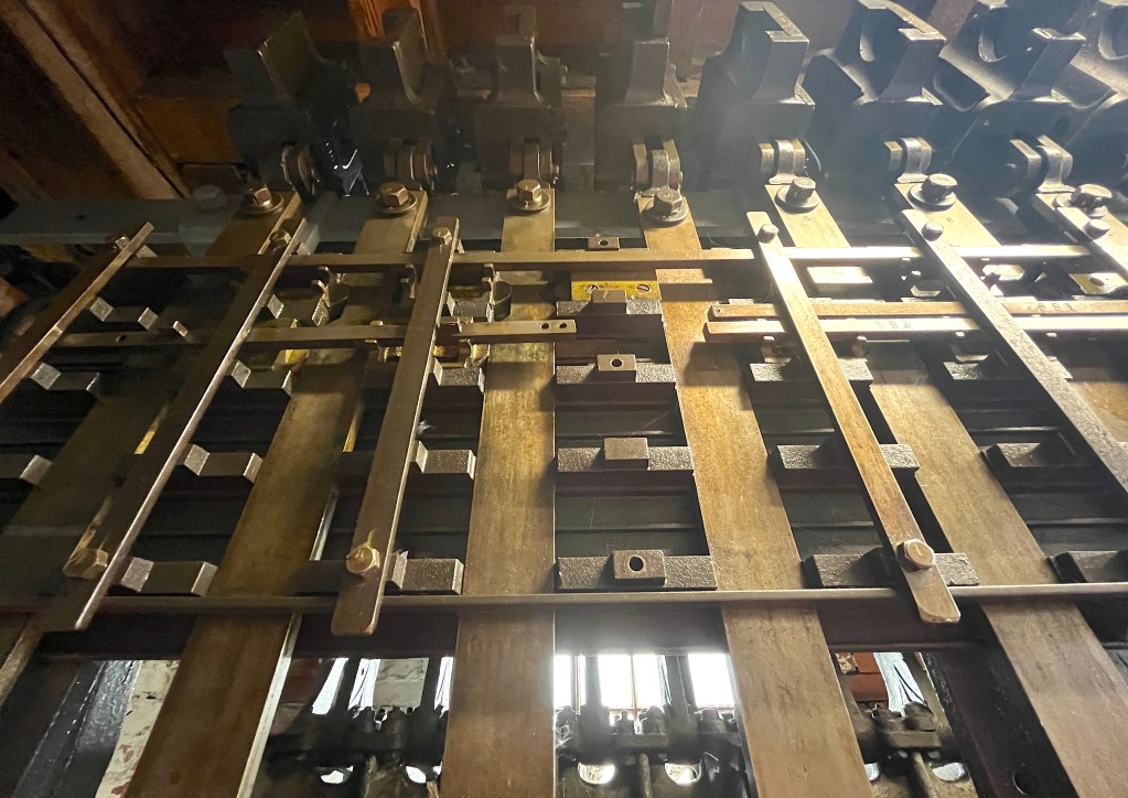 Interlocking mechanism beneath Ferryside Signal Box.