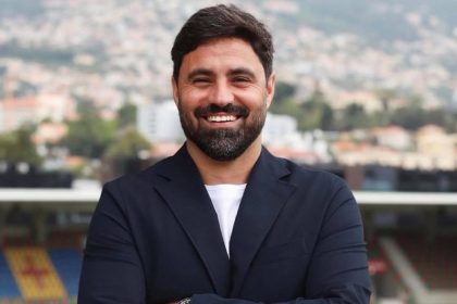 Portrait of Vítor Matos, Portuguese football coach, confirmed by CS Marítimo as departing to join Swansea City.