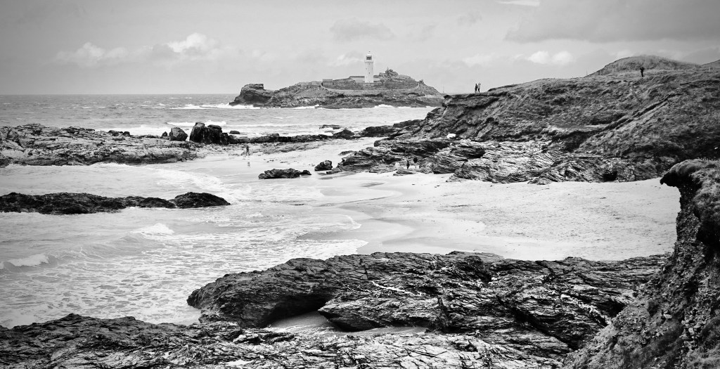 Black and white photo of Godrevy Lighthouse by Stephen Lucas.