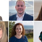 Montage of six Labour candidates for Gŵyr Abertawe: top row Mike Hedges, Rob Stewart, Rebecca Fogarty; bottom row Rebecca Francis‑Davies, Sara Faye, Kemba Hadaway‑Morgan.