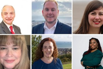 Montage of six Labour candidates for Gŵyr Abertawe: top row Mike Hedges, Rob Stewart, Rebecca Fogarty; bottom row Rebecca Francis‑Davies, Sara Faye, Kemba Hadaway‑Morgan.