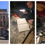 Montage showing the exterior of Swansea’s Elysium Theatre, a decaying interior with a calendar book, and a broken auditorium with red ceiling and overturned seats.