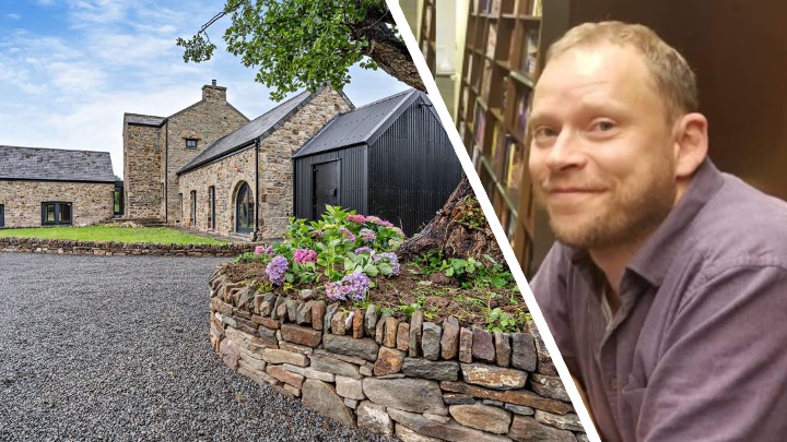 Robert Webb portrait and exterior of Ty Llwyd farmhouse
