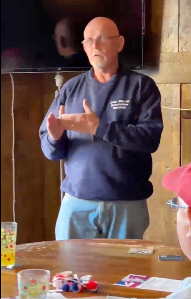 Advance UK campaigner "Alan" speaking to attendees at an Advance UK meeting inside The Brunswick Arms, Swansea.