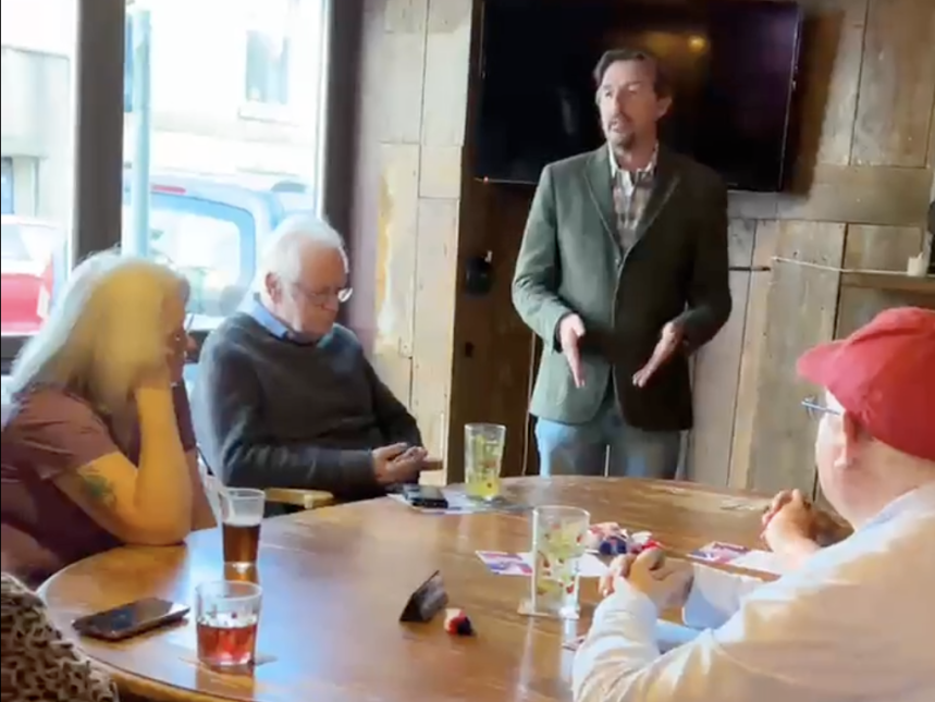 Richard Taylor of Advance UK addressing attendees at a meeting inside The Brunswick Arms, Swansea.