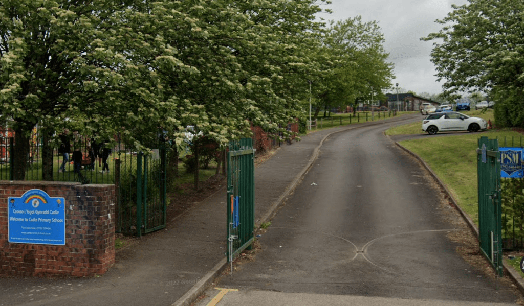 Entrance to Cadle Primary School in Swansea