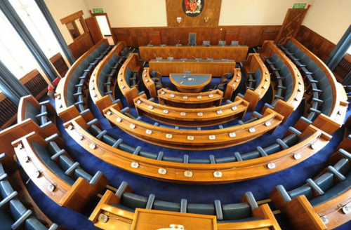 Council Chamber at County Hall, Carmarthen