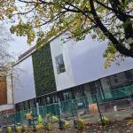 Exterior view of Y Storfa building under construction in Swansea city centre.