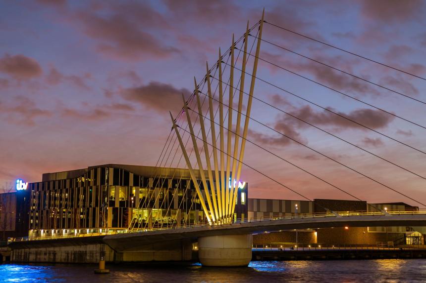 media city footbridge in salford england