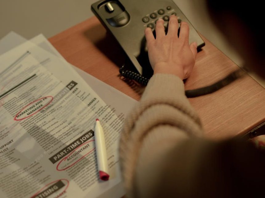 rear view on woman choosing number on phone