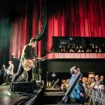 James Dean Bradfield and Nicky Wire from Manic Street Preachers on stage at the Swansea Building Society Arena