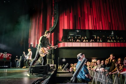 James Dean Bradfield and Nicky Wire from Manic Street Preachers on stage at the Swansea Building Society Arena