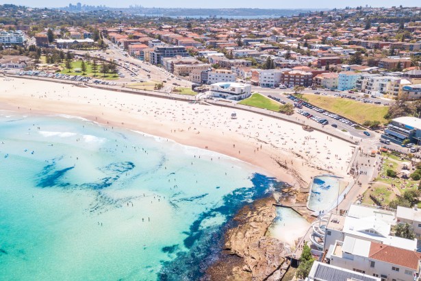 Aerial view of Bondi Beach in Sydney, Australia, where a mass shooting occurred during a Hanukkah celebration.
