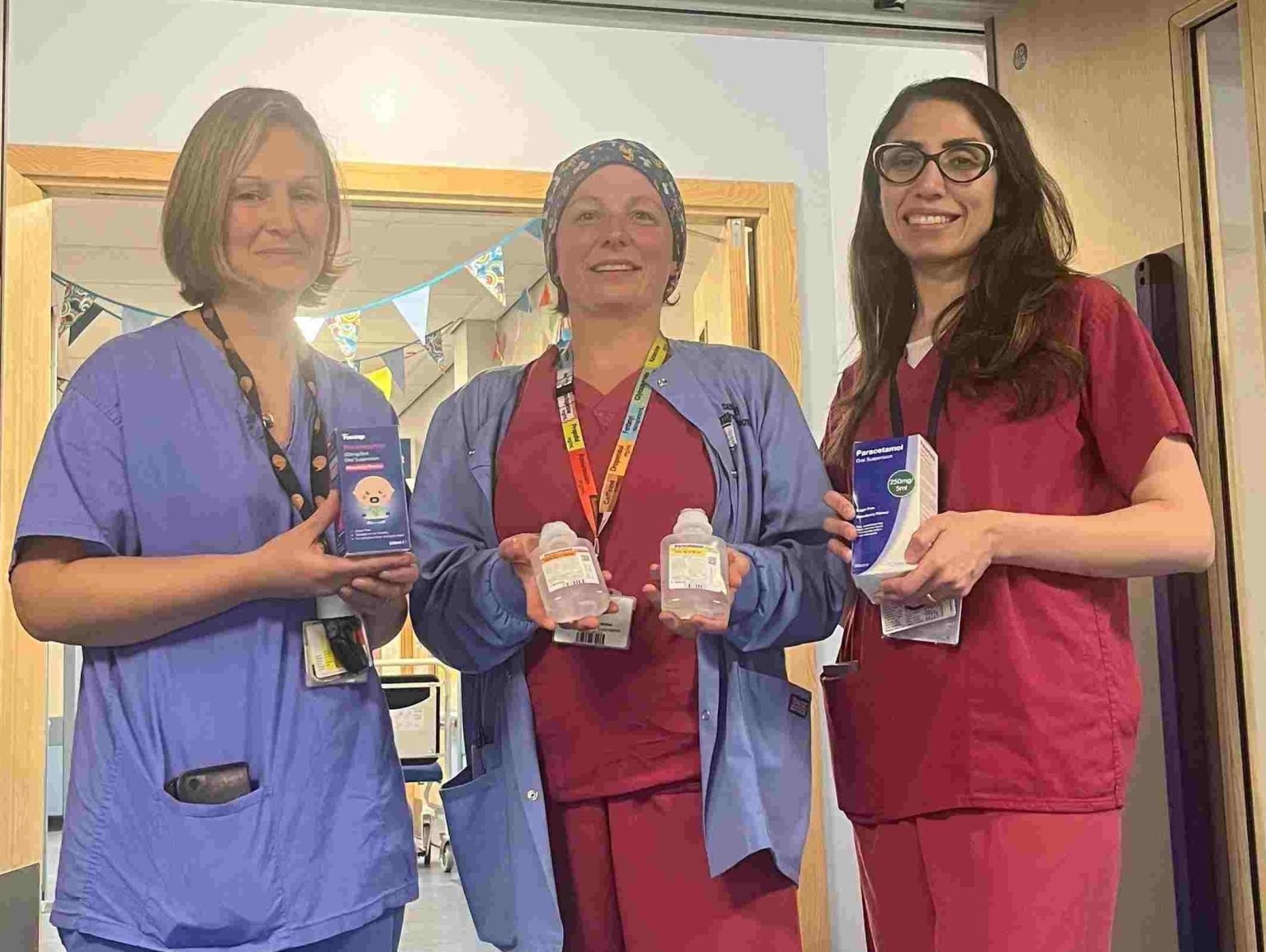 Three Swansea Bay clinicians involved in the paracetamol project, pictured together at Morriston Hospital.