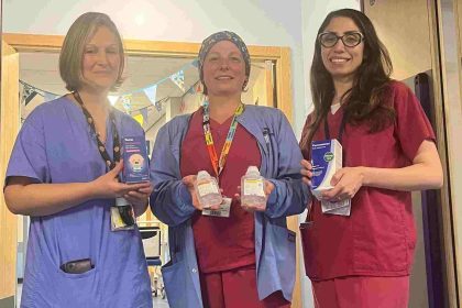 Three Swansea Bay clinicians involved in the paracetamol project, pictured together at Morriston Hospital.