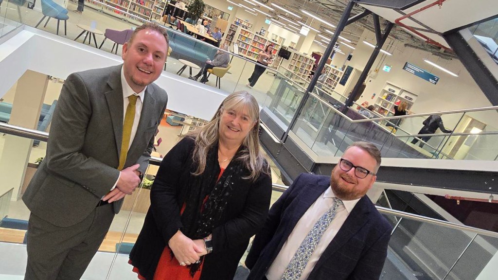 Rob Stewart, Julie James and Elliott King at Y Storfa opening ceremony Swansea December 2025
