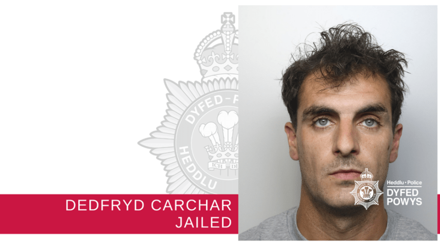 Mugshot of Jake Dighton released by Dyfed‑Powys Police after conviction for handbag robbery in Llanelli.