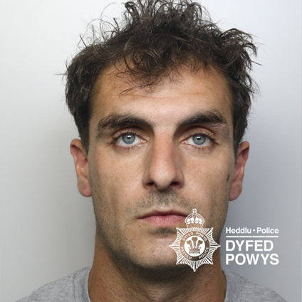 Mugshot of Jake Dighton released by Dyfed‑Powys Police after conviction for handbag robbery in Llanelli.