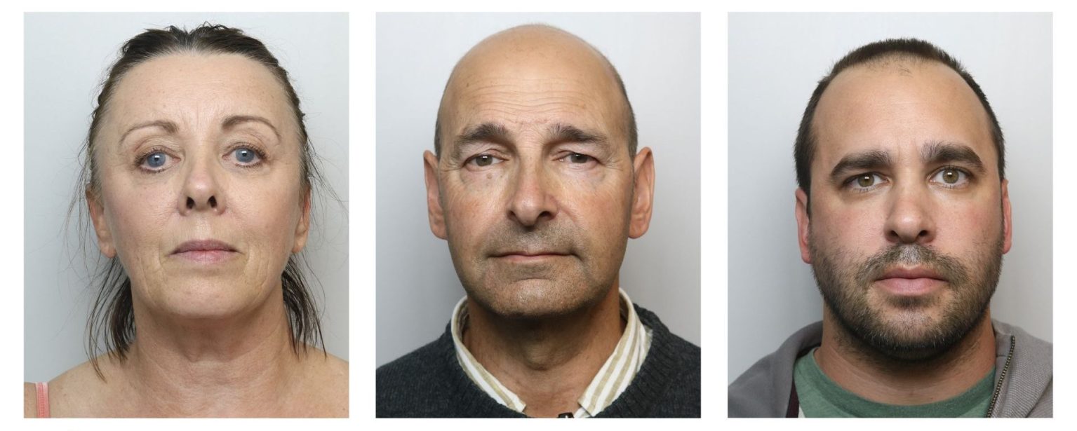 Portraits of Edward, Linda and Daniel McCann against plain backgrounds — linked to cannabis case.