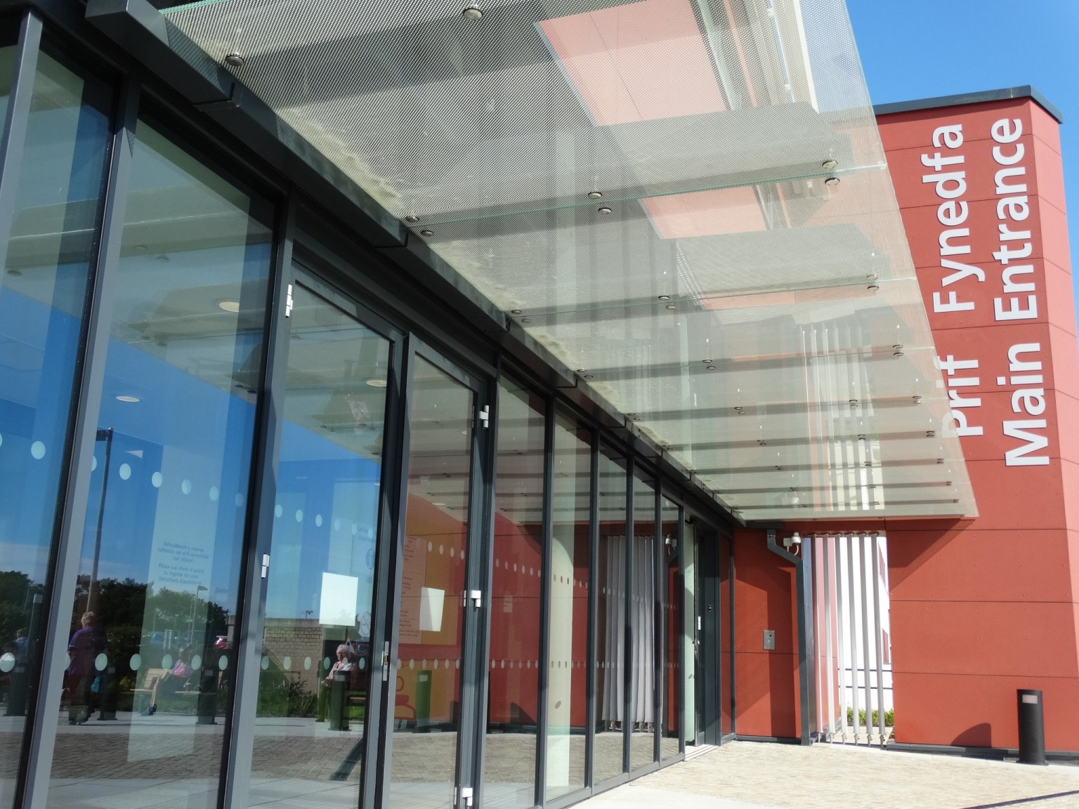 Entrance to Morriston Hospital during a period of high demand and infection‑related pressures.