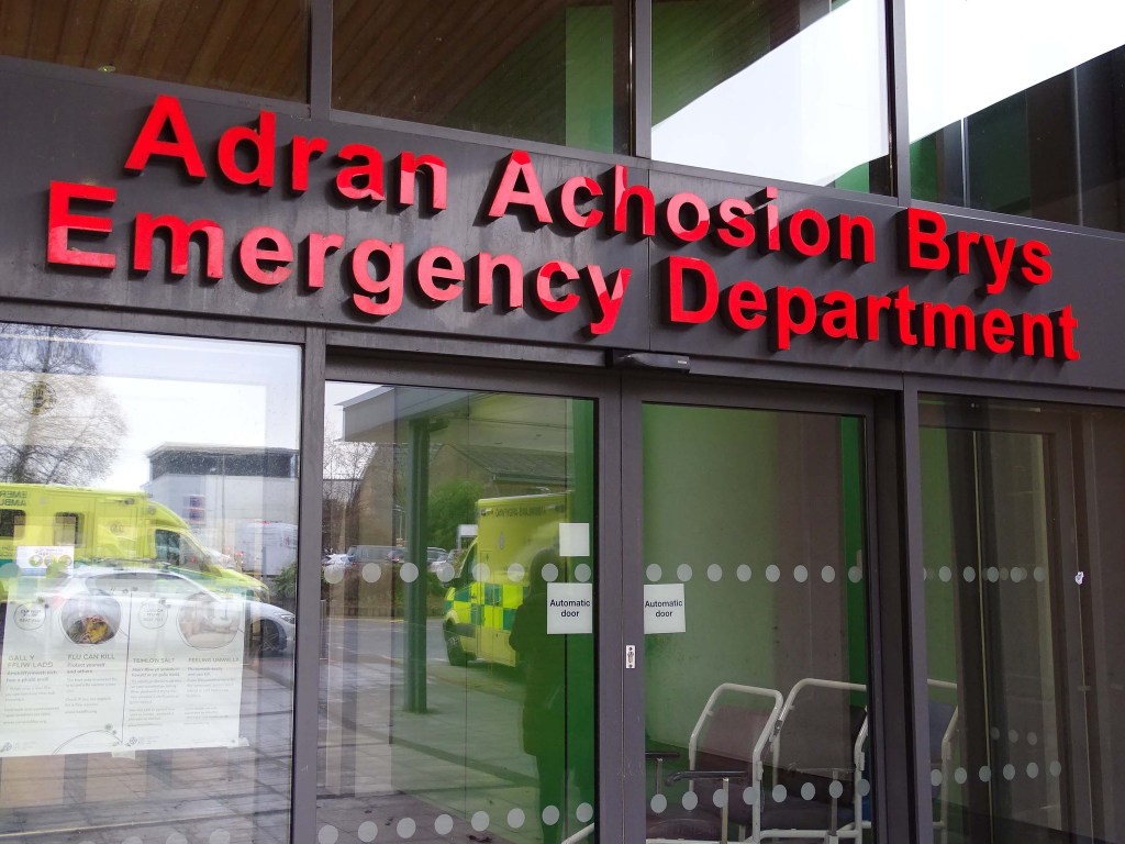 Entrance to the Emergency Department at Morriston Hospital during a period of exceptional pressure.