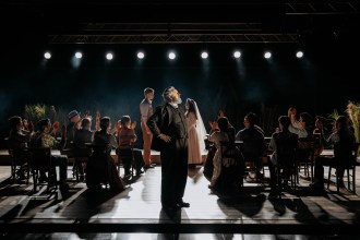 Wedding scene from Our Town with Michael Sheen and cast at Swansea Grand Theatre. Image: Welsh National Theatre.