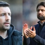 Montage showing Alan Sheehan on the left and Russell Martin on the right, both during their time as Swansea City managers.