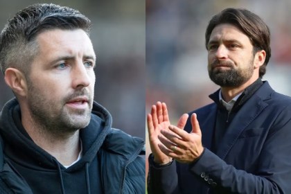Montage showing Alan Sheehan on the left and Russell Martin on the right, both during their time as Swansea City managers.