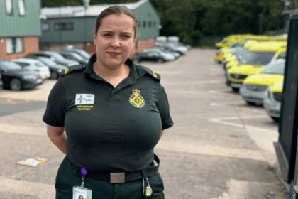 Community First Responder Emily Hilton wearing her Welsh Ambulance Service uniform.
