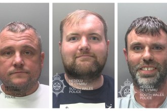 Montage showing the mugshots of Gareth Charles, Mathew Membury and Gareth Rowe, left to right.
