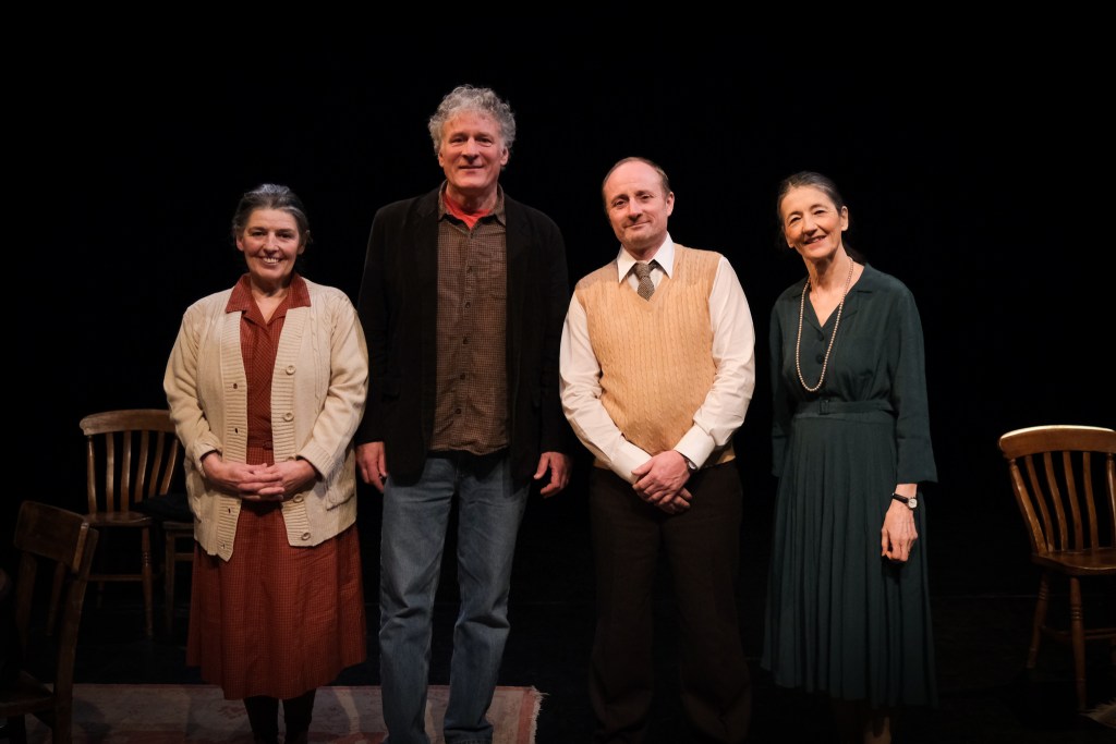 Group photo of the Ledi’r Wyrcws team, left to right: Morfudd Hughes, writer Jerry Hunter, Owen Arwyn and Judith Humphreys.