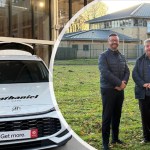 Composite image showing the Nathaniel Cars showroom in Bridgend and a portrait of Wayne and Nathan Griffiths standing outside the company’s headquarters.