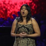 Soprano Shimona Rose singing on stage during the Pendine International Voice of the Future competition at the 2024 Llangollen International Musical Eisteddfod.