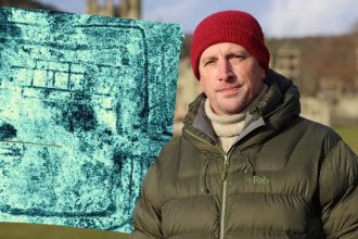 Dr Alex Langlands standing at Margam as part of Swansea University’s ArchaeoMargam heritage project.