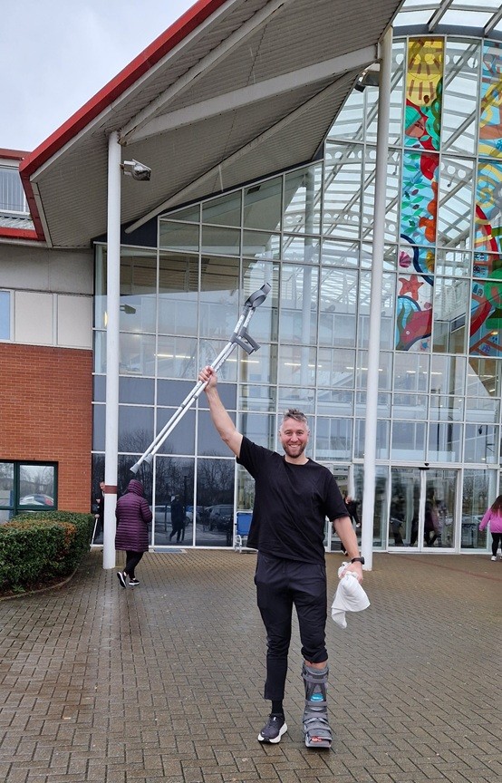 Ryan Jones outside Neath Port Talbot Hospital following surgery.