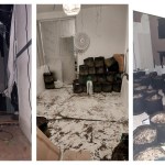 Montage of three images showing damaged rooms and equipment left behind from a disbanded cannabis factory inside a rented property in Sandfields, Swansea.