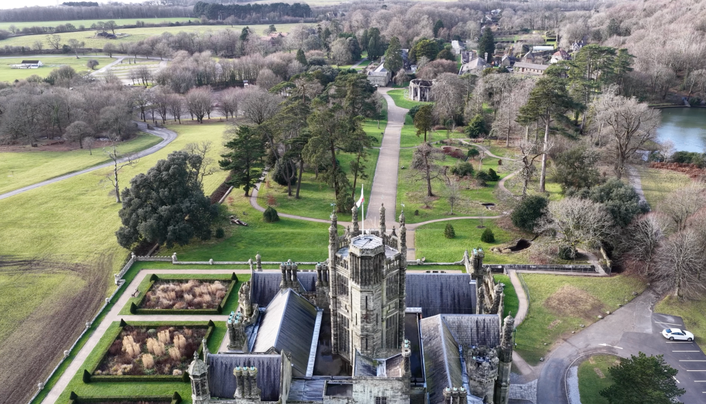 Drone photograph showing a wide overhead view of the Margam estate.
