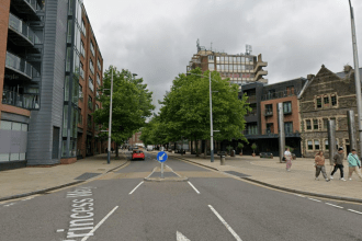 Street view of Princess Way in Swansea city centre, showing the area where police responded to a suspected racially aggravated attack.